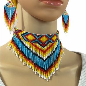 Handcrafted bead necklace earrings set